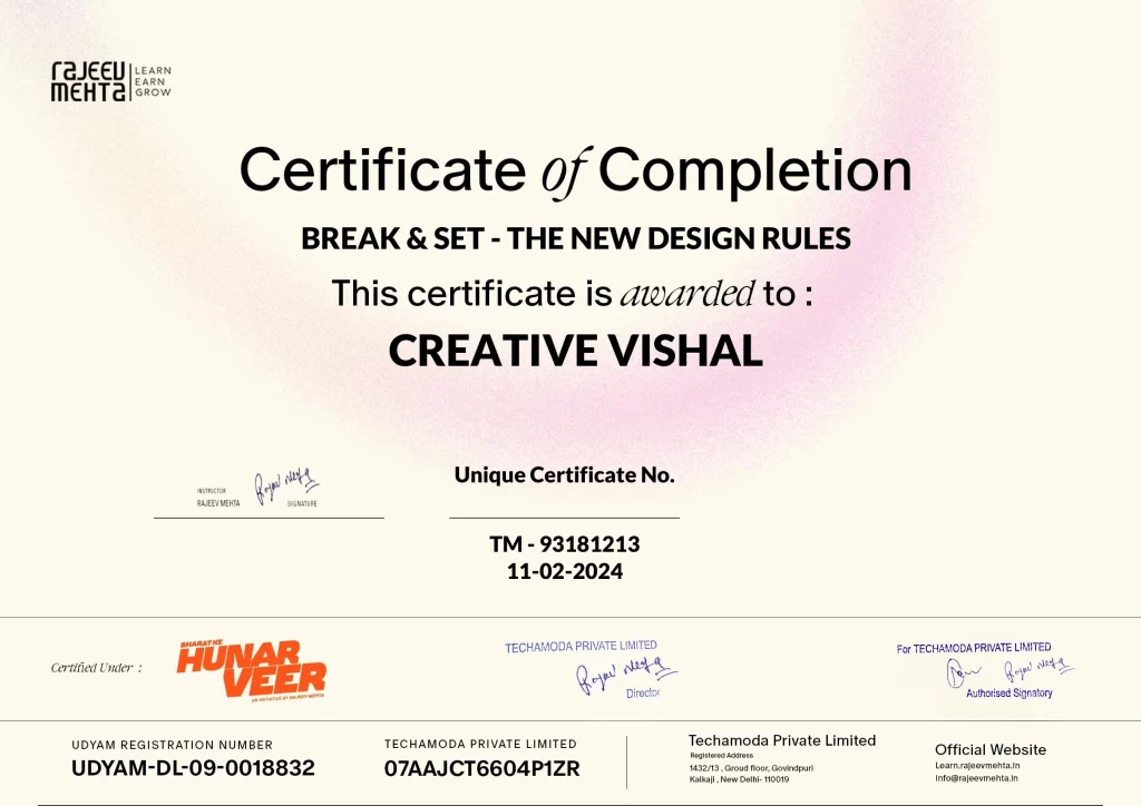 Creative vishal certificate